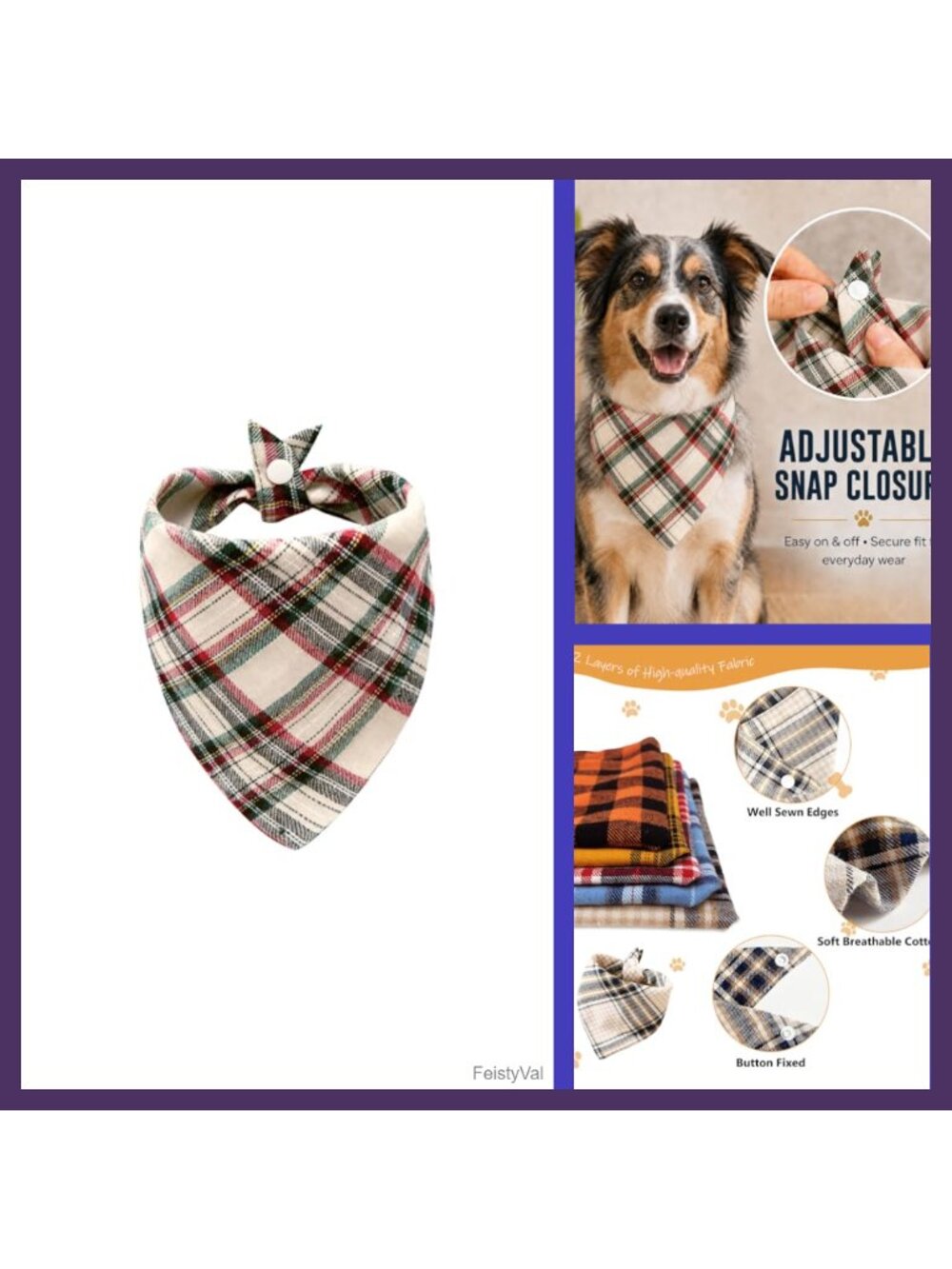 Plaid Dog Bandana Adjustable Buckle Holiday Pet Accessory Medium